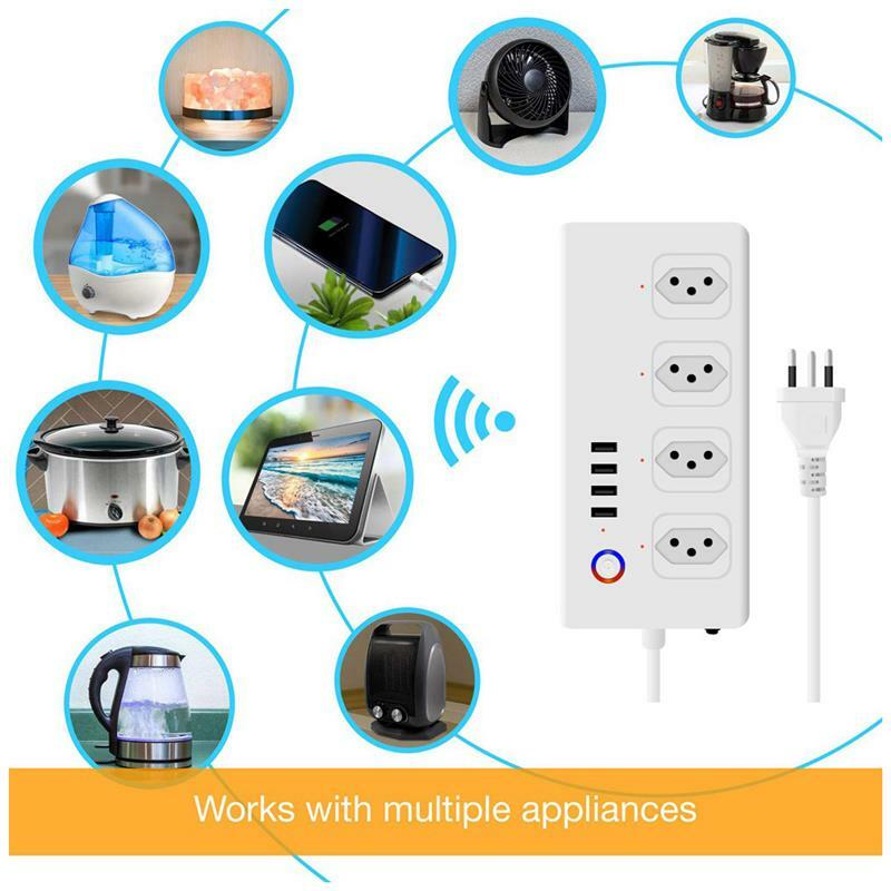 8 poorten WiFi Tuya Smart Brazilië Power Plug 4 Outlets 4 USB Super Charing Sockets Alexa Google Home Voice Single Socket Timer