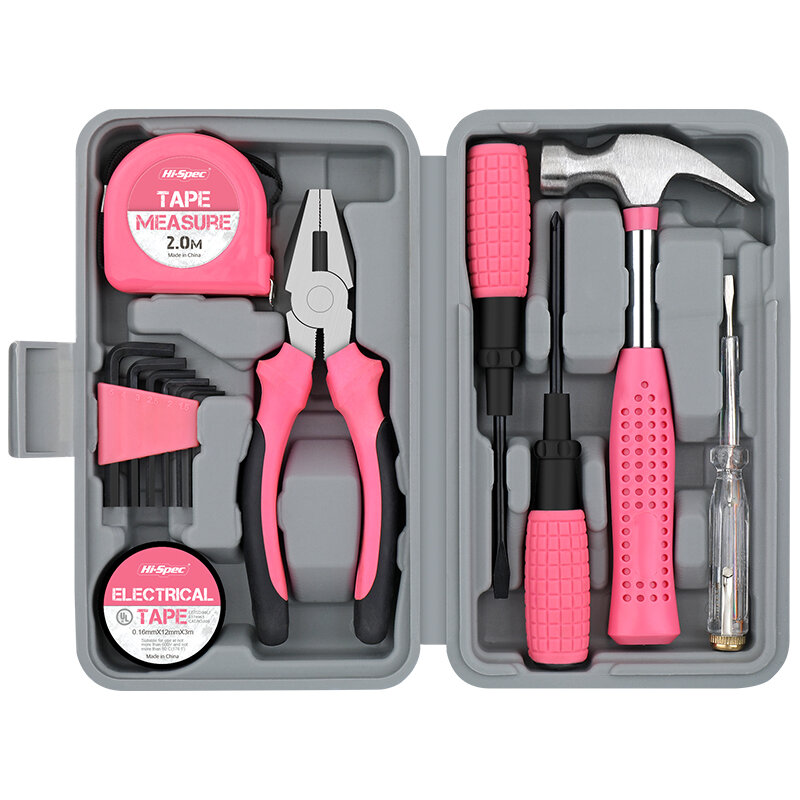 Hi-Spec-caja de herramientas multifunción para el hogar, Kit de herramientas de reparación manual, martillo, cortador de alambre, llave, tornillo, cinta métrica, herramienta para el hogar