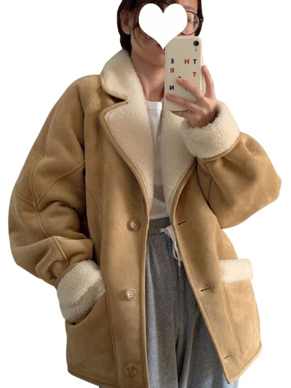 女性のための厚いラムウールのショートコート,暖かいスタイリッシュなジャケット,毛皮の統合オートバイのジャケット,秋冬