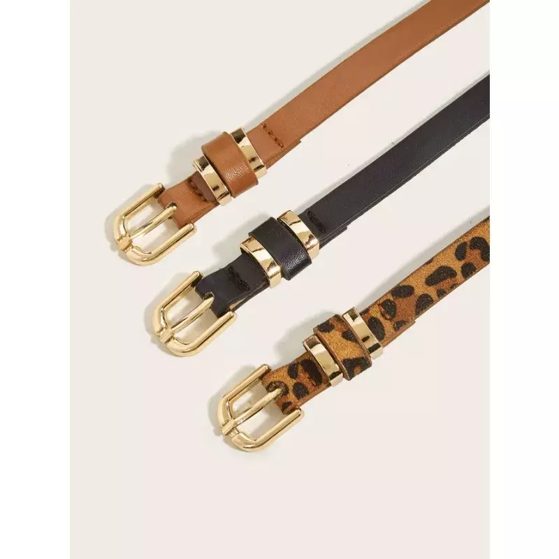 Cinturón fino de temperamento versátil para mujer, hebilla de aguja, cinturón pequeño, decoración Simple, patrón de leopardo de verano