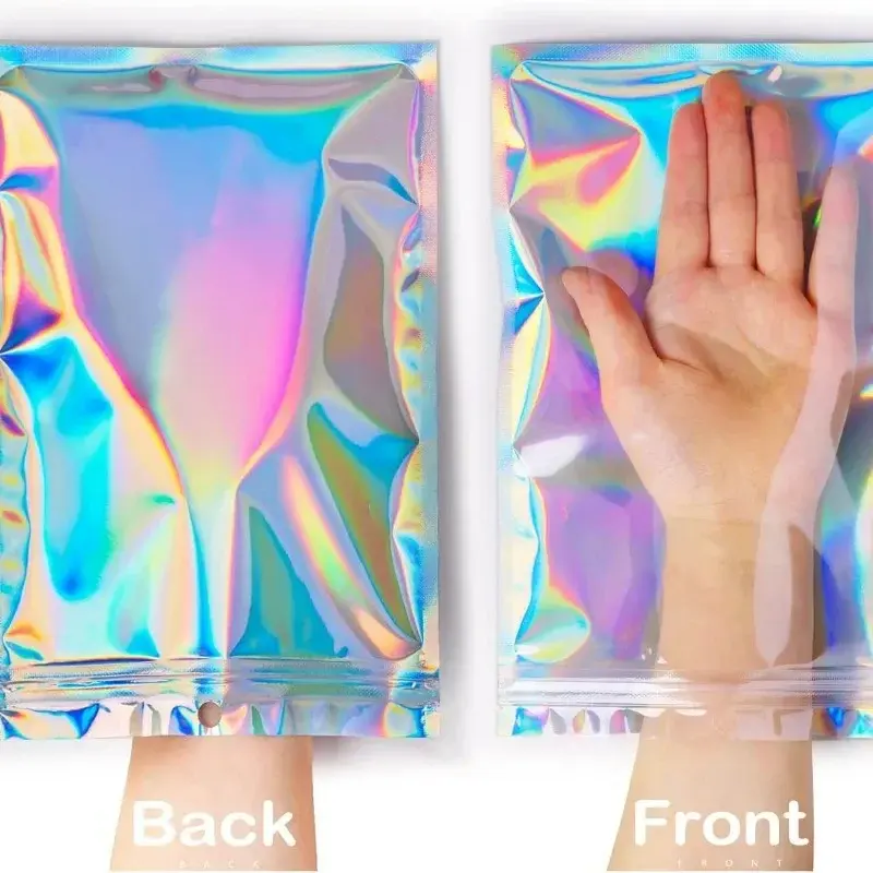 50/30/10PCS Resealable Laser Packaging Bags Transparent Holographic Bag Jewelry Display Retail Storage with Sealing Strip