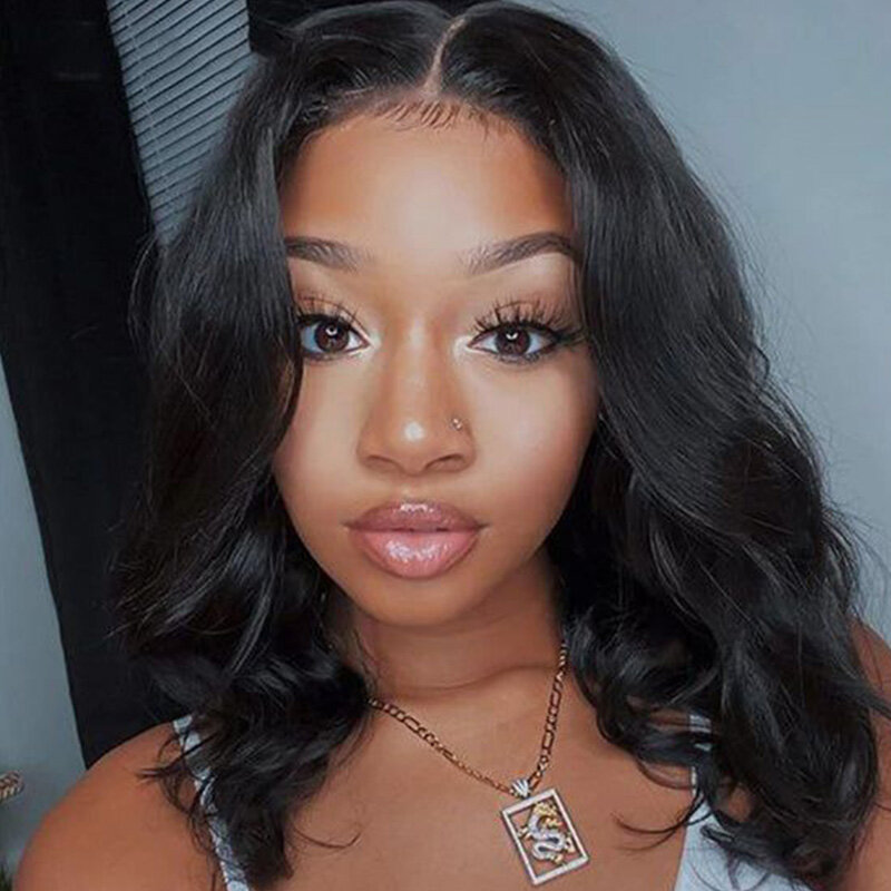 Body Wave Short Bob Transparent T Part Side Part Lace Human Hair Wig for Women PrePlucked Natural Color Remy Indian Hair On Sale