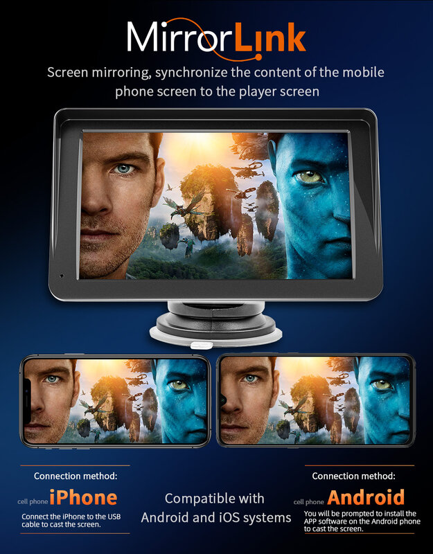 Lettore Video multimediale universale da 7 pollici per autoradio Wireless Carplay e visiera parasole per Touch Screen Auto Android Wireless 5300