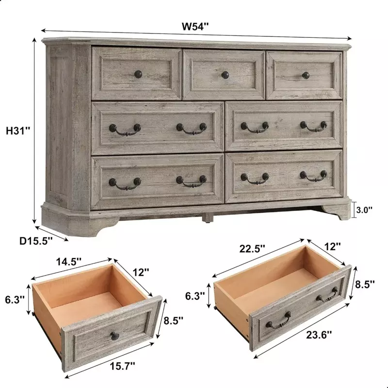 Farmhouse 7 Drawers Dresser Chests for Bedroom, Wood Rustic Tall Chest of Drawers, Dressers Organizer for Bedroom, Living Room