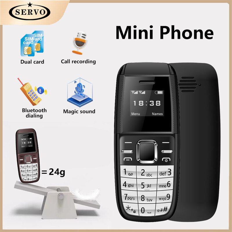 SERVO BM200 Cute Mini Phone Dual Sim Bluetooth Dial Alarm Clock MP3 Magic Voice Blacklist Auto Call Recorder Portable Cellphones