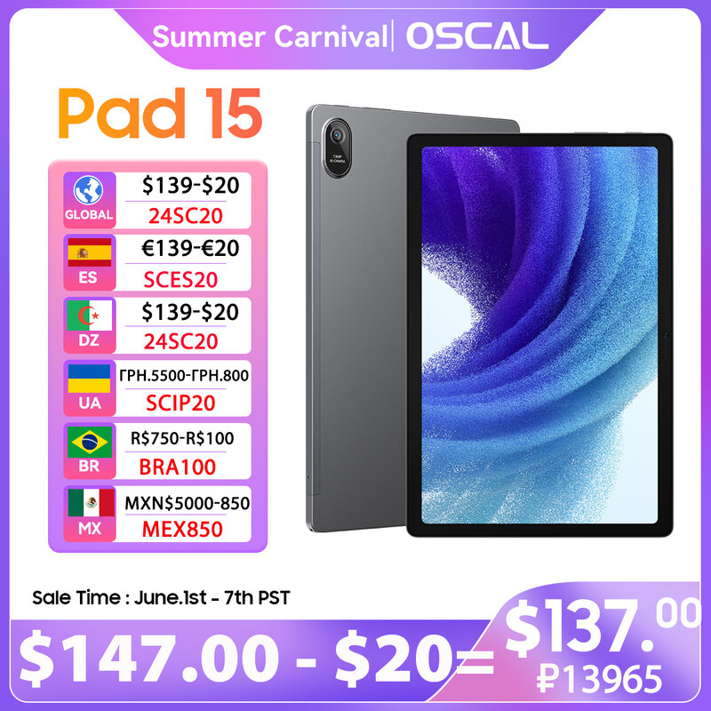 Oscal pad 15 tablets pc 10,36 zoll 2k display t606 octa core android13 16gb 256gb tablet 8280mah mit 33w schnell aufladen dual 4g