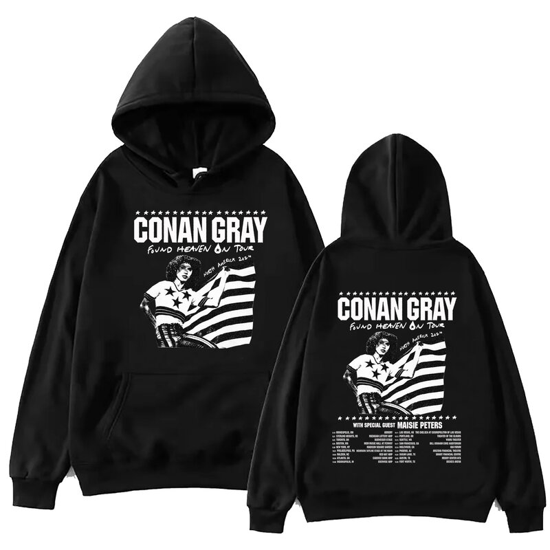 Conan-愛好家のためのグレーのフード付きスウェットシャツ,ヒップホップスタイル,人気の音楽,ファンへのギフト