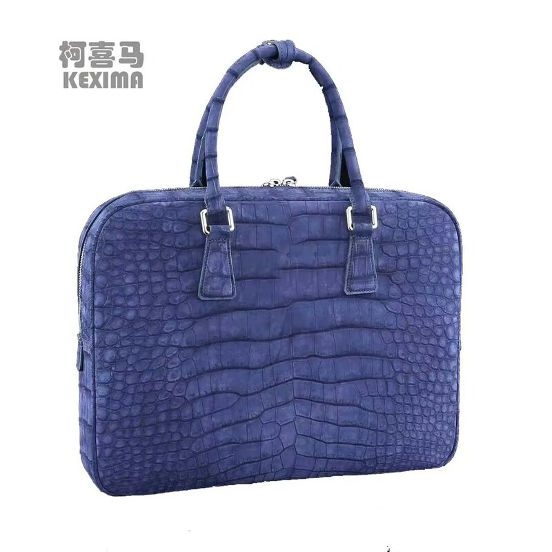 Yingshang novos homens bolsa de couro de crocodilo masculino bolsa de couro fosco pele de crocodilo nubuck couro masculino crocodilo saco azul