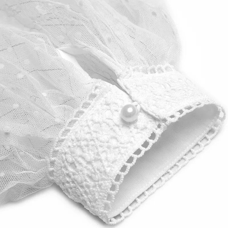 Nowy projektant mody wiosenny damski rękaw z lampionami siatkowy Patchwork haft białe sukienki imprezowe