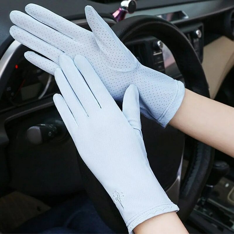 Перчатки женские с защитой от УФ-лучей, дышащие митенки для вождения, тонкие однотонные митенки для сенсорных экранов, летние