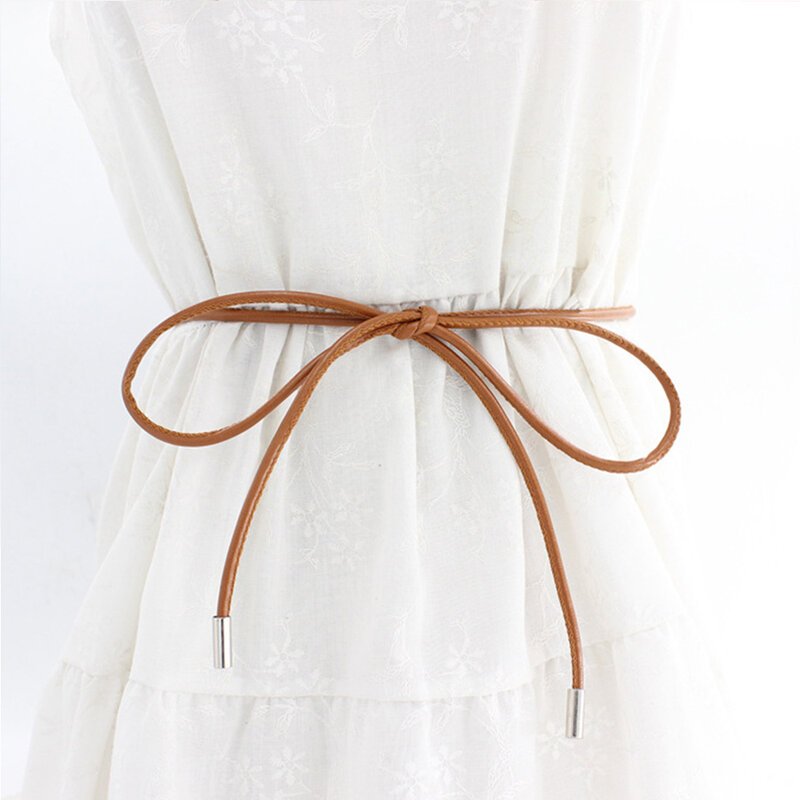 Cinturón fino con cadena de cintura elegante para mujer, corbata de decoración Simple con nudo de lazo de vestido, cintura delgada de cuero con cordones, gran oferta