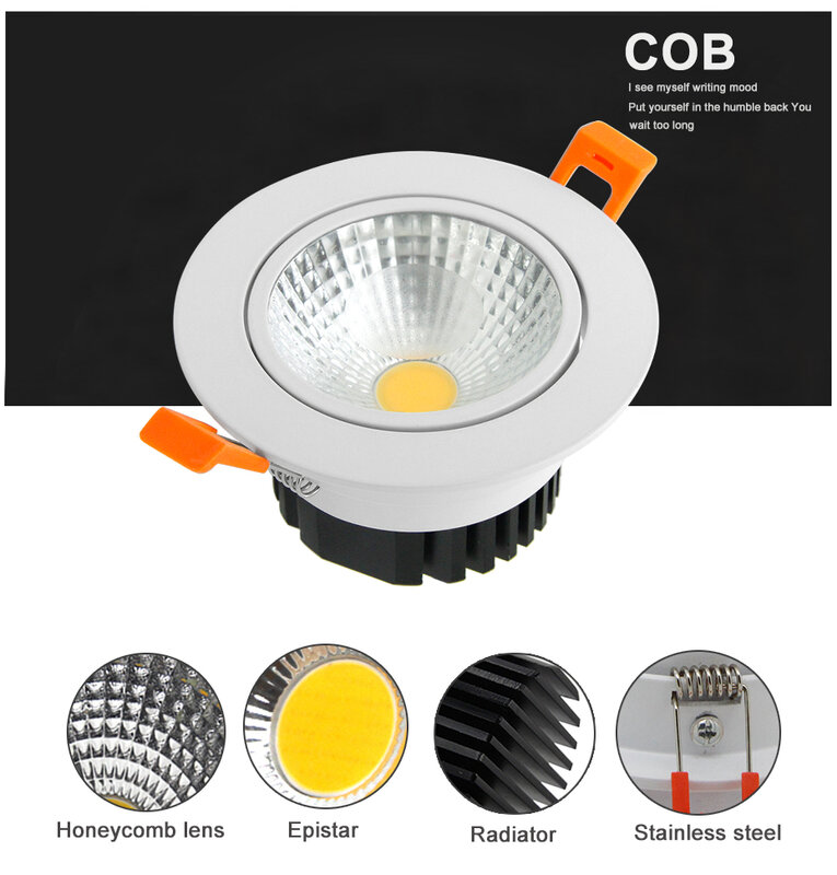 Punktowa LED typu Downlight wodoodporna lampa sufitowa reflektory Led 7W 10W 15W aluminiowa wpuszczane LED lampa sufitowa do domowej kuchni