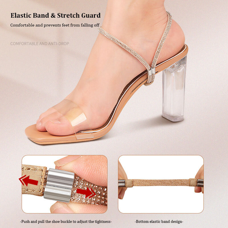 Nowe buty na wysokim obcasie z ozdobnymi kamieniami buty opaska Anti-loose dla kobiet diamentowe sznurowadła zapobiegające upadkowi na obcasie pasek wiertarka elastyczne paski stałe