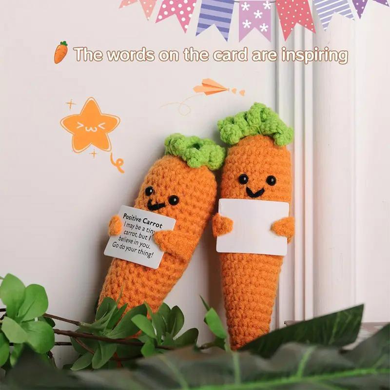 Muñecas de zanahoria positiva de punto hechas a mano, juguetes de zanahoria de punto divertidos de ganchillo, soporte emocional lindo, 16Cm/6,3 pulgadas