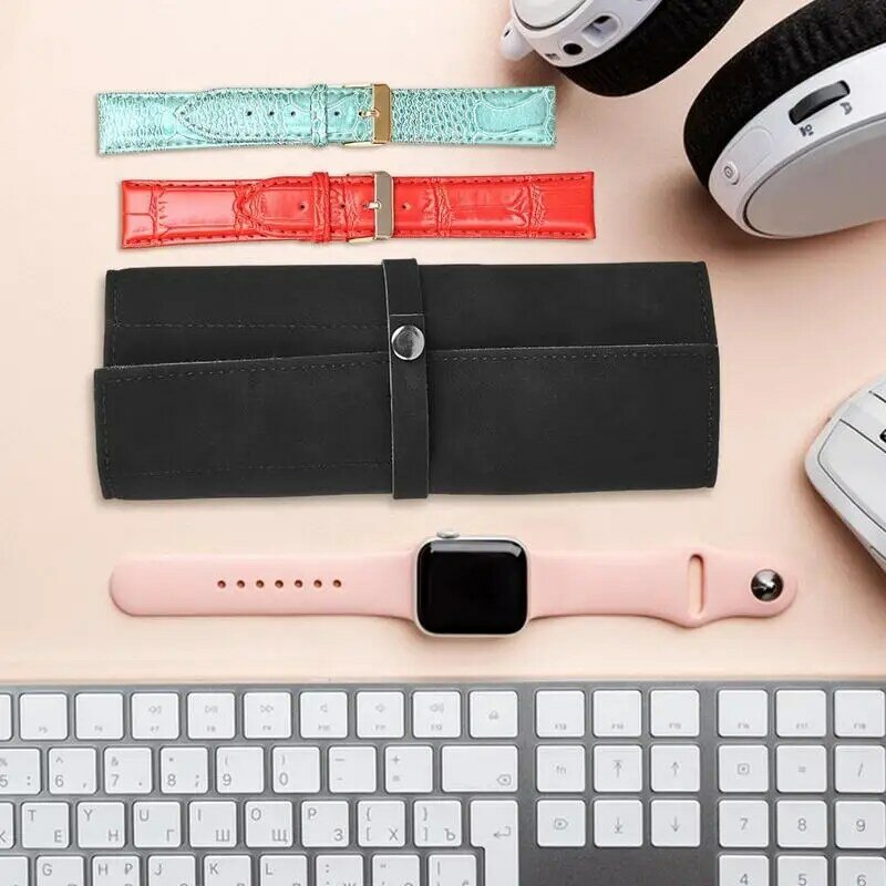 Watch Strap Organizer Case Watch Bands Storage Pouch Watch Band Organizer Portable Leather Carrying Case Hold 5 Watch Straps