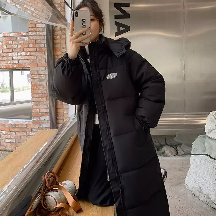 Пуховик женский длинный до колена, из хлопка, свободная утепленная куртка в Корейском стиле, зима 2023