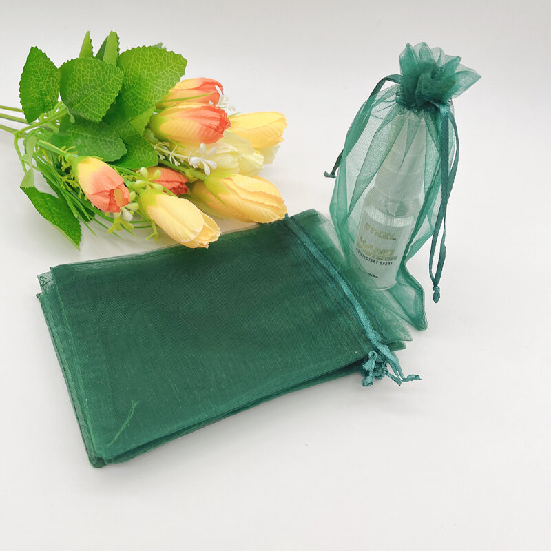 Bolsas de exhibición de UDS, bolsas de regalo de color verde oscuro, negruzco, para joyería, embalaje, bolsa de regalo de boda, bolsita de Organza con cordón, 100