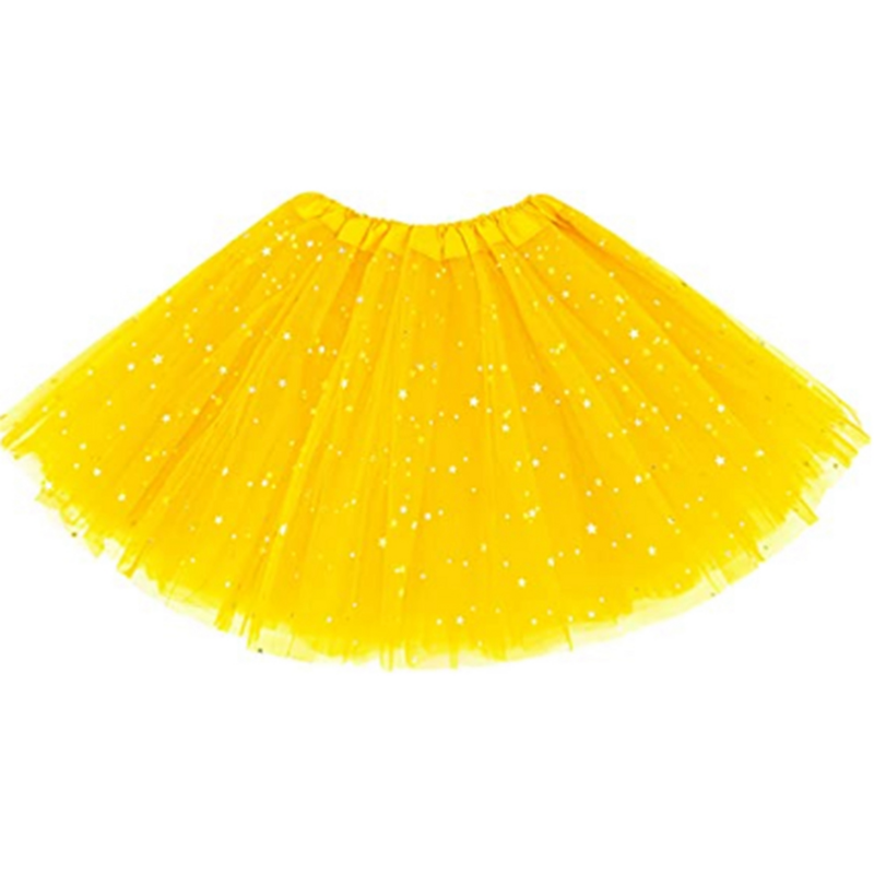 กระโปรงชุดบัลเล่ต์เด็กหญิงลายดาวปักเลื่อมเดรสเจ้าหญิง3ชั้นสีเหลืองสำหรับเด็กวัยหัดเดินเต้นรำ
