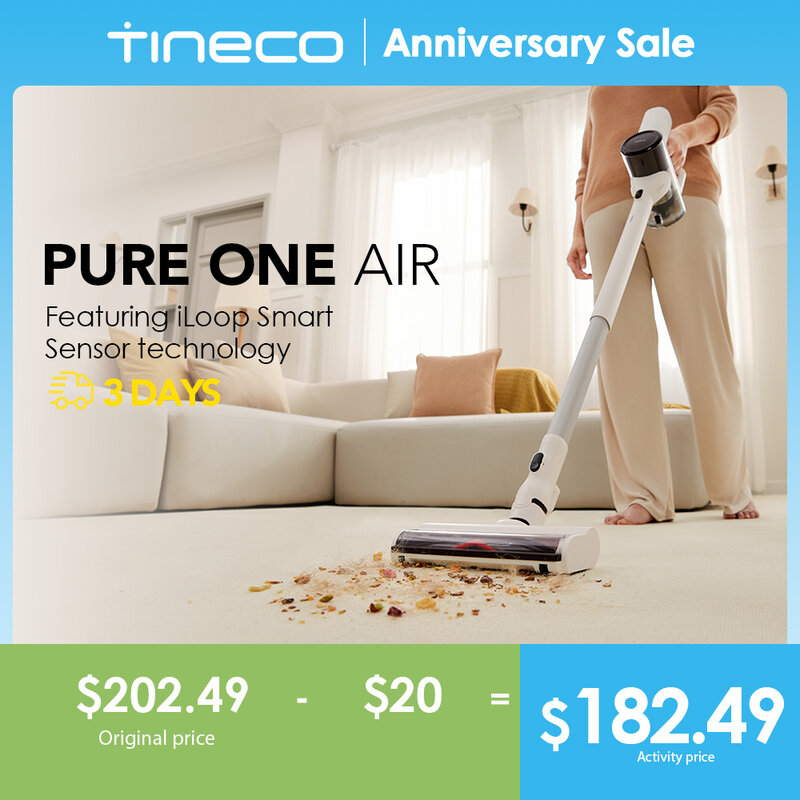 Tineco-Pure One Air Aspirador Sem Fio, Espanador Doméstico, Super Leve, Sem Fio, Silenciosa, Poderosa Sucção, Máquina de Limpeza