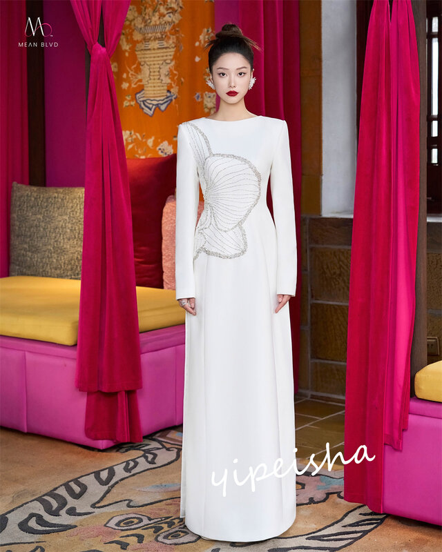 Jiayigong Выпускной атласный Блестящий клубный трапециевидный круглый вырез на заказ вечернее платье Длинные платья
