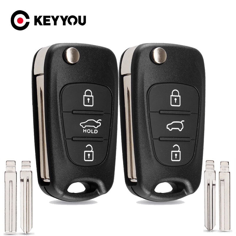 KEYYOU-Shell chave remoto, caso de chave dobrável, 3 botões, flip, apto para Hyundai I20, I30, IX35, I35, sotaque, Kia Picanto, Sportage, K5, novo