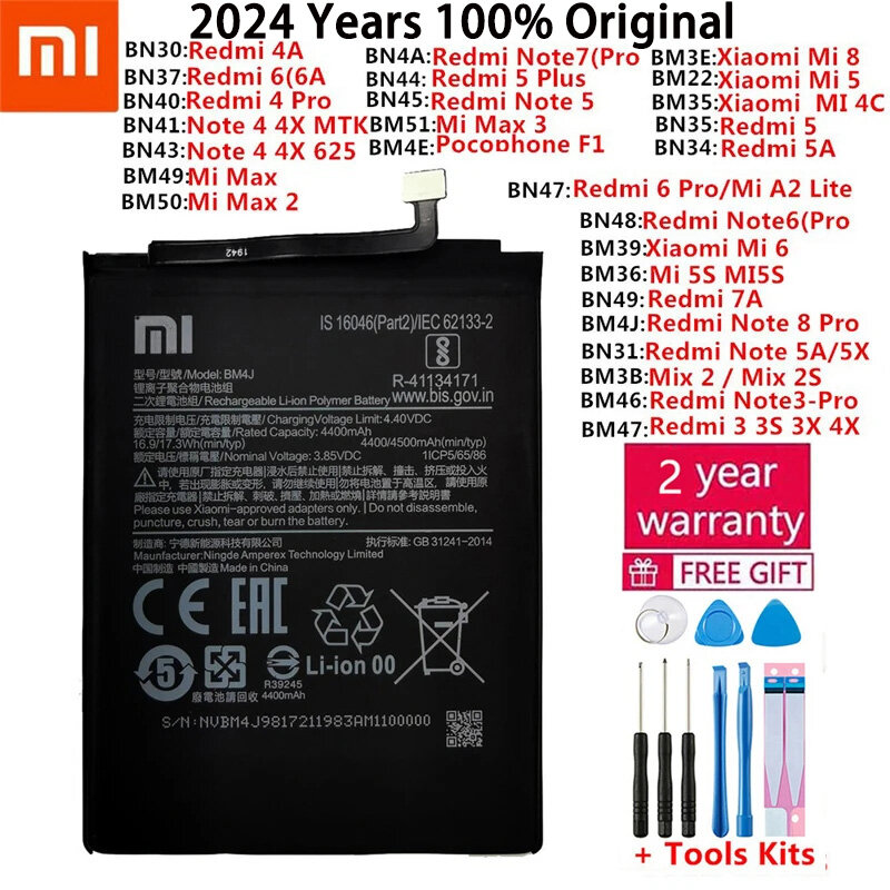 بطارية أصلية لـ Xiaomi ، Mi ، Redmi ، Note ، Mix ، Max 2 ، 3 ، K20 ، A2 ، A3 ، 3S ، 3X ، 4 ، 4X ، 4A ، 5 ، 5A ، 5S ، 5X ، M5 ، 6 ، 6A ، 7 ، 7A ، 8T ، 9 ، 9T ، SE Pro, Plus, Lite