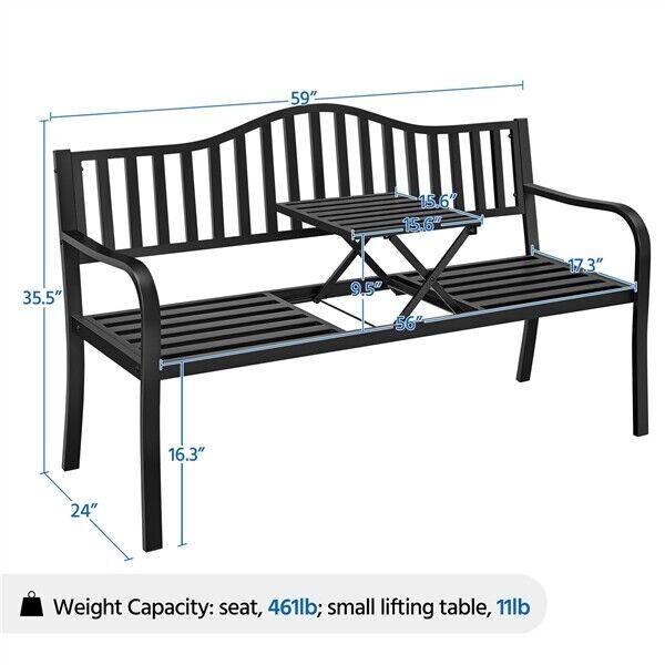 Садовая скамейка для внутреннего дворика, наружная металлическая скамейка с выдвижным регулируемым средним столом