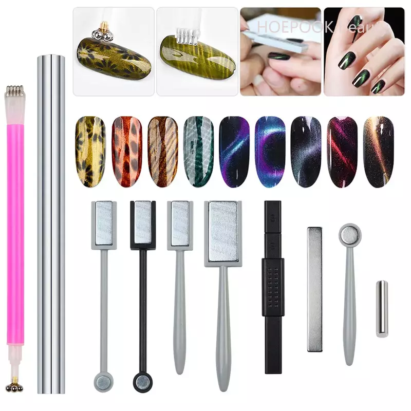 Multi-Function Magnetic Pen Nail Decoration Tools, Forte Efeito Ímã, 9D Cat Eyes Polishing, Magetic, 16 em 1