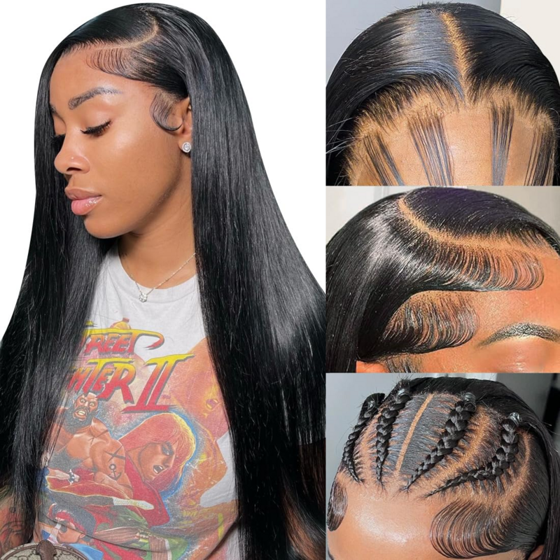 360 Hd proste przednie peruki 13x6 przezroczyste peruki typu Lace z ludzkich włosów o 200% gęstości wstępnie oskubane z dziecięcym włosem miękkim dla czarnych kobiet