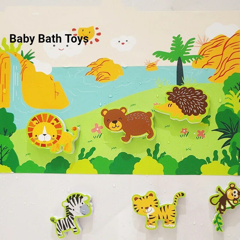 Brinquedos de Banho Educativos iniciais para o Bebê, Pasta EVA Macia, Brinquedos Puzzles DIY Adesivo Animal, Brinquedos de Água do Banho, 0-12 meses, 1 ano