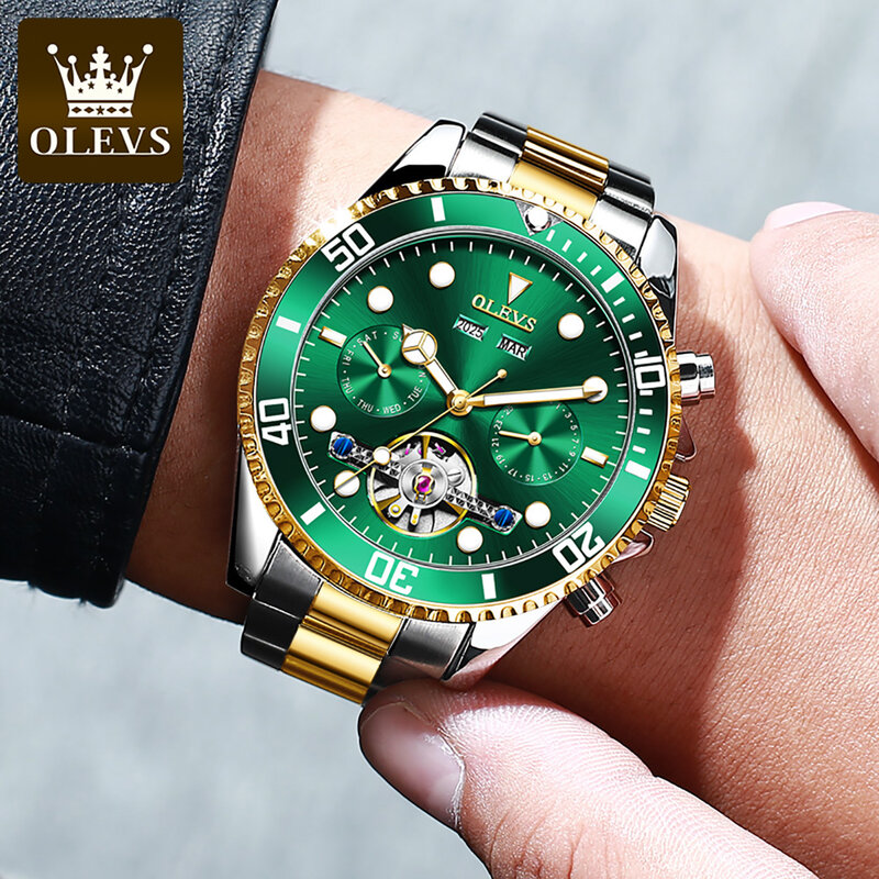 OLEVS Fashion Mens Mechanical Watches Top Brand Luxury Stainless Steel Waterproof Business Men Automatic Watch Relogio Masculino