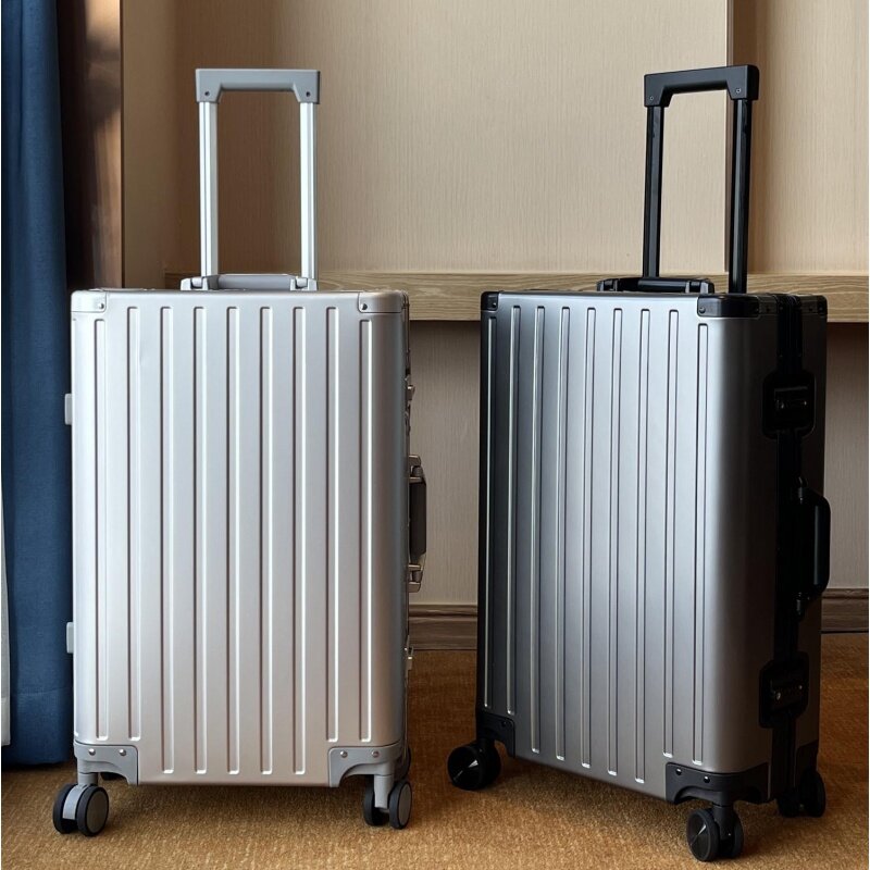 Cała bagaż aluminiowy aluminiowa stop magnezu walizka podróżna aluminiowa rama wysokiej klasy drążek sterowniczy uniwersalna walizka na kółkach
