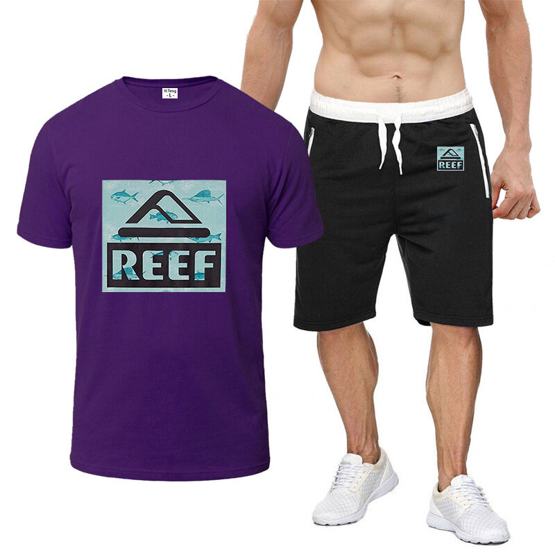 Reef-Camiseta de manga corta y pantalones cortos para hombre, traje informal con estampado Simple de ocho colores, novedad de 2023