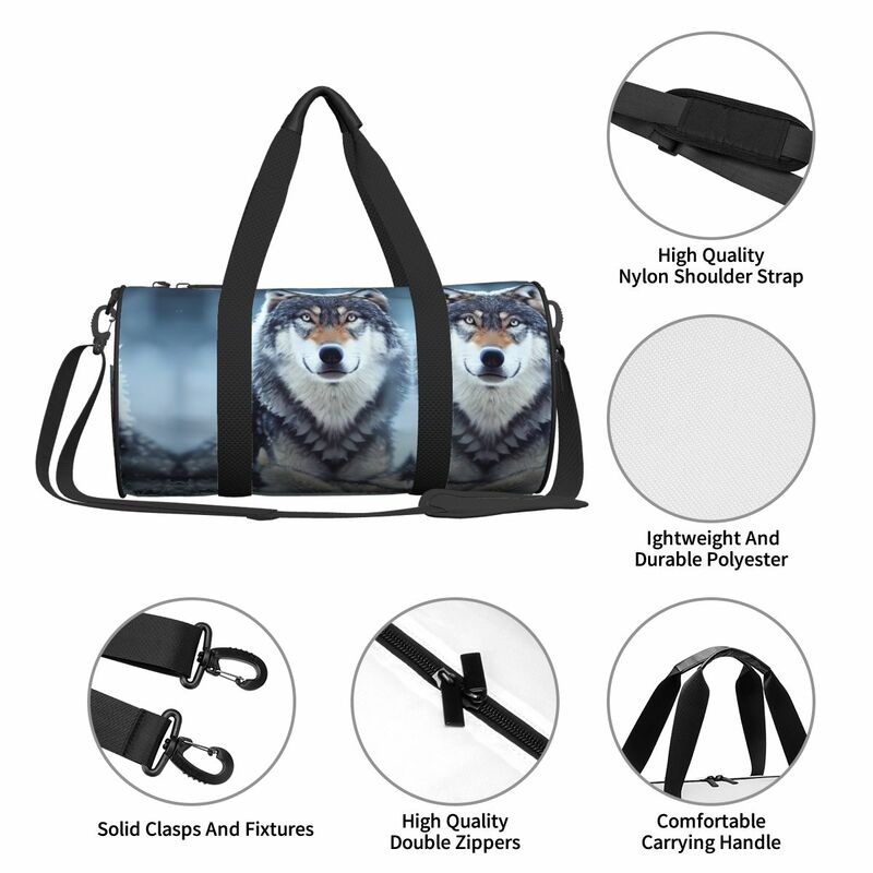 Tas Gym indah serigala di musim dingin tas olahraga aksesoris Gym hewan alam pasangan desain portabel tas tangan menyenangkan tas Fitness