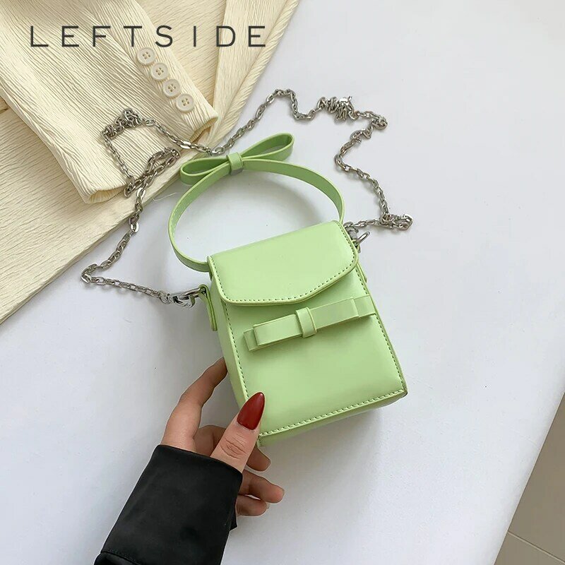 Mini bolso cruzado de piel sintética para mujer, bandolera verde con cadena, a la moda, de diseñador, 2024
