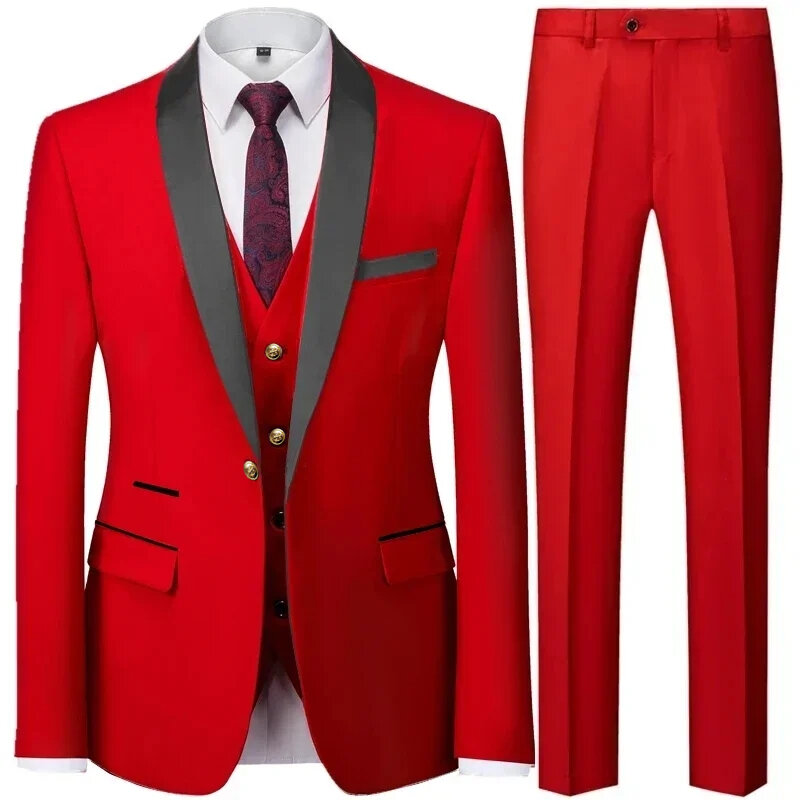 Completo cappotto pantaloni gilet 3 pezzi Set / 2023 moda uomo Casual Boutique Business matrimonio sposo vestito blazer giacca pantaloni