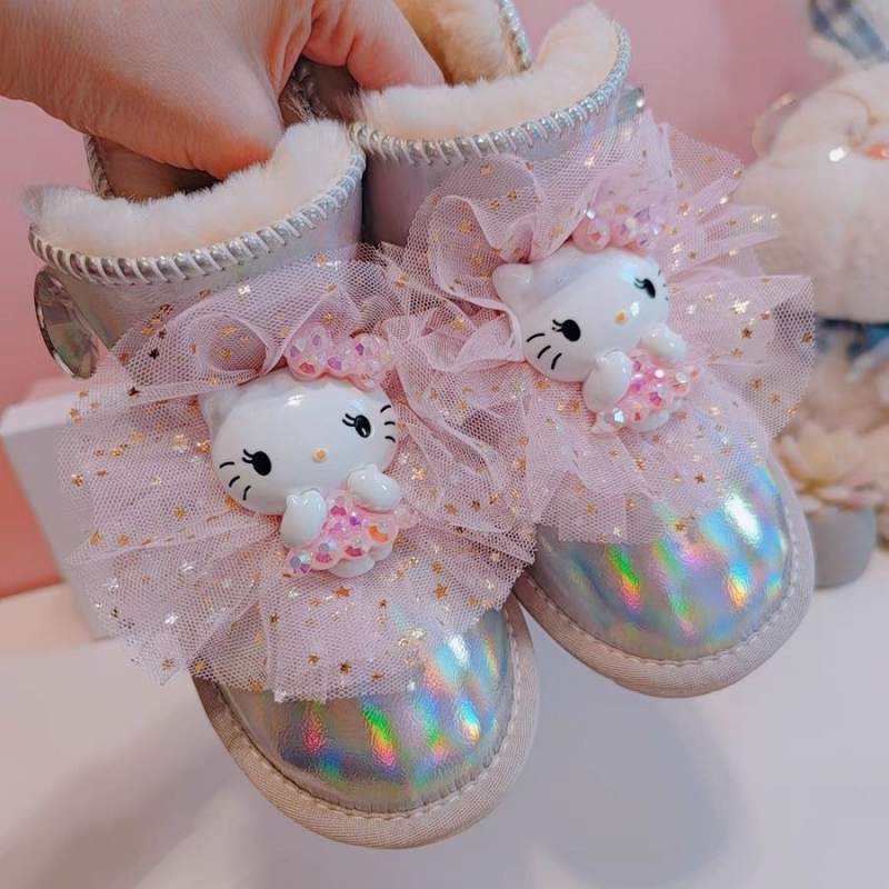 Kawaii Sanrio Kuromi stivaletti Anime Figuret 23 Winter Cartoon Girls suola morbida scarpe in cotone lucido impermeabile regalo di compleanno