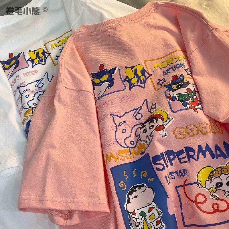Nowy Kawaii uroczy kredka Shin-Chan t-shirt letni Casual krótkie rękawy luźne styl pary kreskówki Anime Top z nadrukiem prezenty urodzinowe