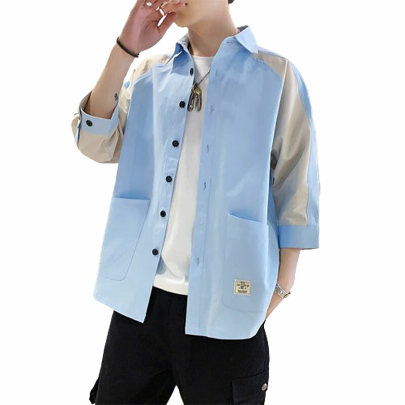 Harajuku-ropa ajustada para hombre, ropa deportiva informal holgada, prendas de vestir exteriores que combinan con todo, cuello cuadrado, manga de tres cuartos