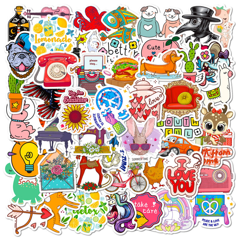 50 buah stiker grafiti seri kartun kreatif cocok untuk helm Laptop Dekorasi Desktop mainan stiker DIY grosir