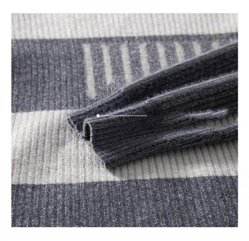 2023 Autumn Winter New Striped Sweater Trendy Brand Fashion Knitwear Men's Slim Fit Versatile Bottom Shirt Casual Pullover Top