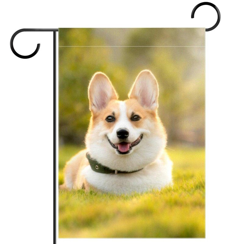 Bandera de jardín de perro Corgi, Bandera de patio de cachorro de sonrisa encantadora, Animal de mascota amarillo, doble cara, poliéster, césped al aire libre, decoración de granja