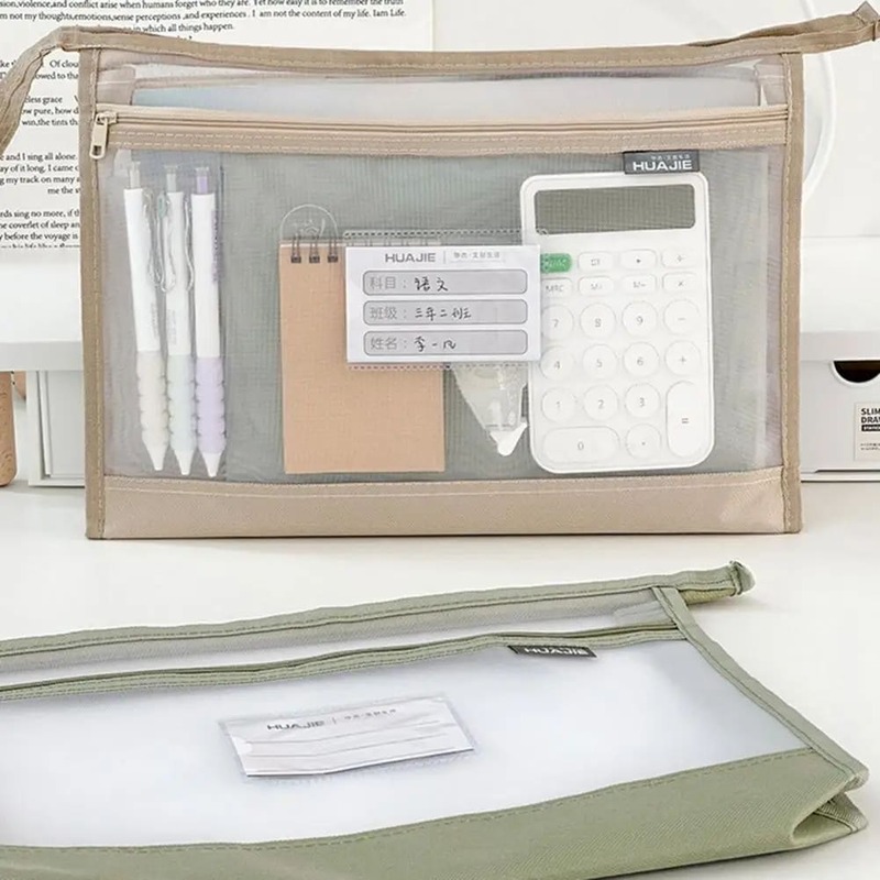 A4 File Holder Double-layer Mesh Zipper Pouch Document Storage Bag Transparent File Organizer School Office supplies