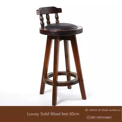 Customer Custom Light Luxury Solid Wood Bar Chair Backrest Bar Stool American Front Desk Bar Chair Retro High Stool