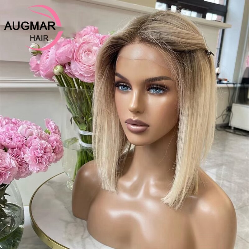 Short Bob Wig Human Hair Lace Frontal Wig 13x4 Silk Top Lace Front Wig Glueless Highlight Brown Blonde Human Hair Wigs For Women