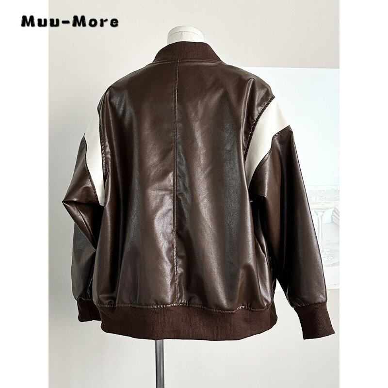 Women Casual Gothic Hip-hop Motocycle Style Faux Leather Jacket 2023 Autumn Winter Vintage Loose Long Sleeve Faux Jacket