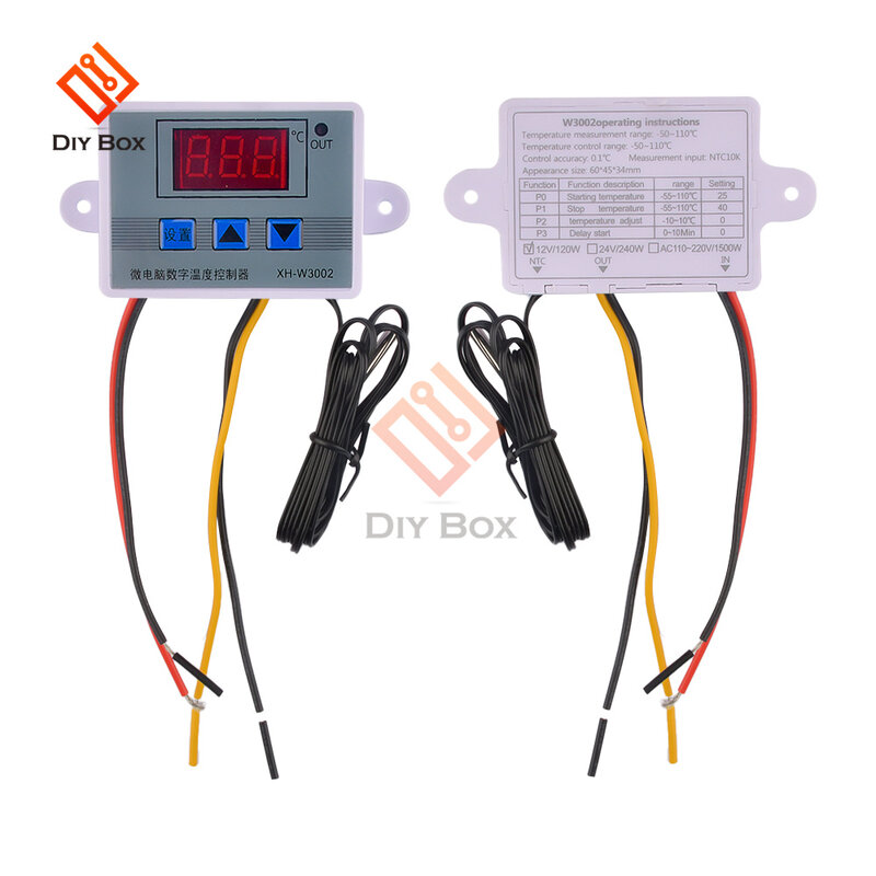 Controlador de temperatura LED Digital DM-W3002, interruptor de Control de termostato con Sensor de sonda, cc 12V, 24V, CA 110V-220V, 10A, XH-W3002