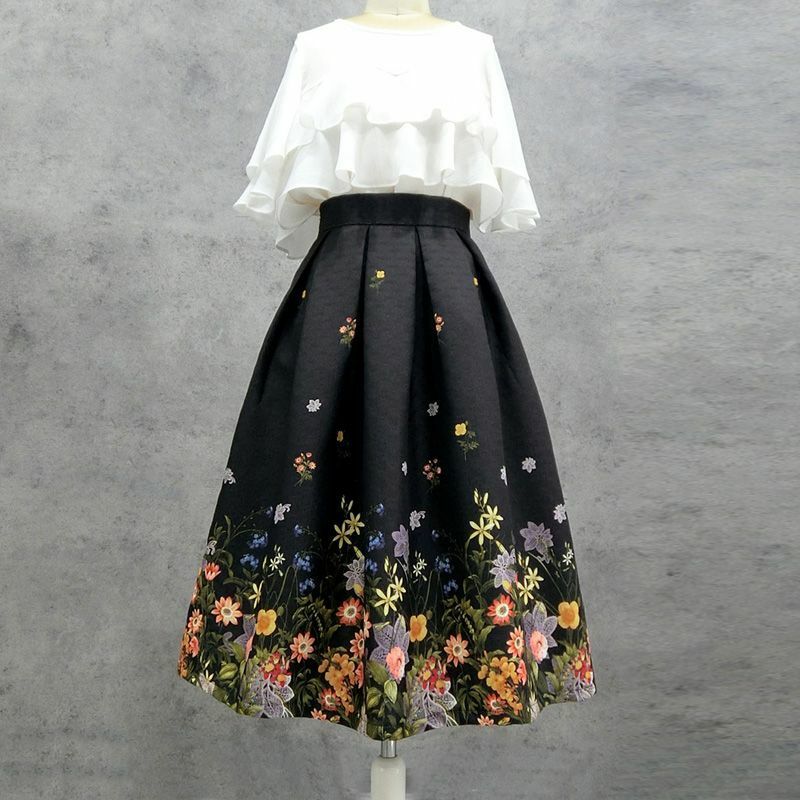 Female Jacquard Autumn Skirts for Women A-line Vintage Fashion Mujer Elegant Skirt Ladies High Waist Casual Long Skirts Q527