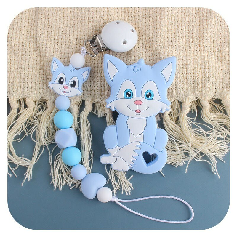 Fox Pacifier Chain Clip Cat Dummy Nipples Holder Clips Babies Silicone Teething Chain Toy For Cute Baby Shower Gift