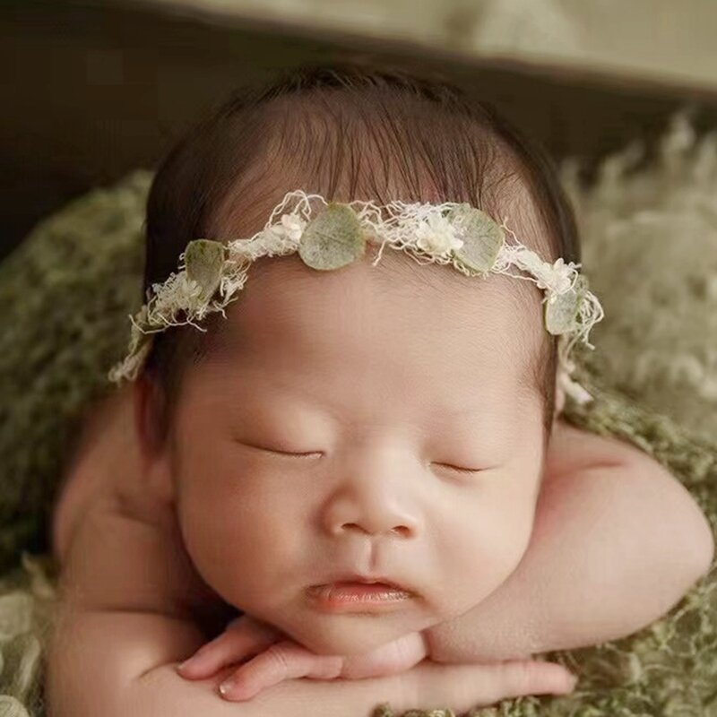 Neugeborenes Stirnband für Fotografie Blume Baby Mädchen Raff halter getrocknete Blumen Perlen kranz Neugeborene Fotografie Säuglings haar zubehör